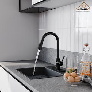 Single-Handle Pull Down Sprayer Kitchen Faucet with Dual Function Sprayer and Deckplate in Spot-Free Matte Black