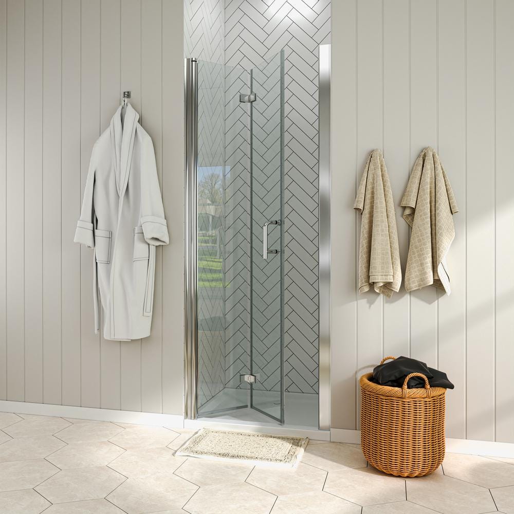 Chrome Frameless Bi-Fold Shower Door with Clear Glass