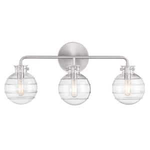Mason 22 in. 3-Light Satin Nickel Vanity Light with Clear Ribbed Glass Shades