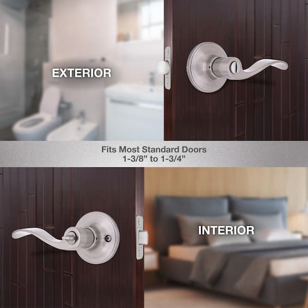 AEEKEL 6-Pack Privacy Door Knobs – Brushed Nickel Interior Keyless Lock Set, Reversible For Bedroom & Bathroom, Adjustable Latch