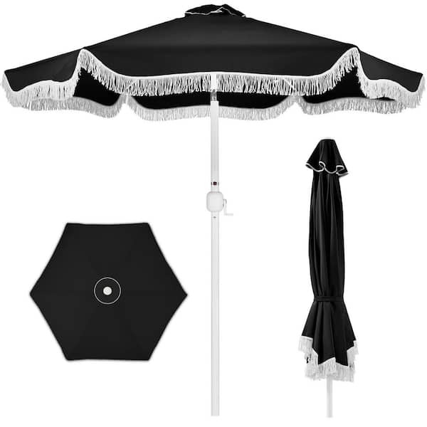black 9' patio umbrella Best Choice Products 9ft Fringe Market Umbrella Boho Patio Sunshade w/ Tilt, UPF50+