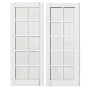 64 in. W. x 80 in. Double 32 in. W. Door 10 Lite, White Primed, No Bore, Frosted, Finished MDF Wood Interior Door Slab