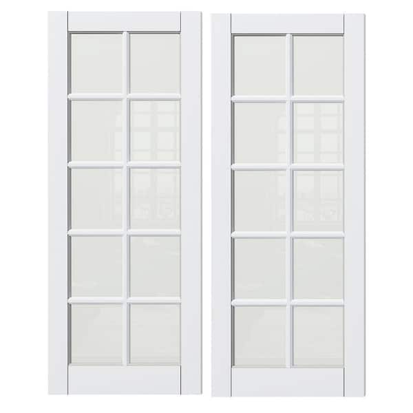 64 in. W. x 80 in. Double 32 in. W. Door 10 Lite, White Primed, No Bore, Frosted, Finished MDF Wood Interior Door Slab
