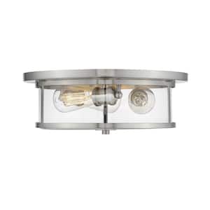16 in. 2-Light Brushed Nickel Flush Mount with Clear Shade