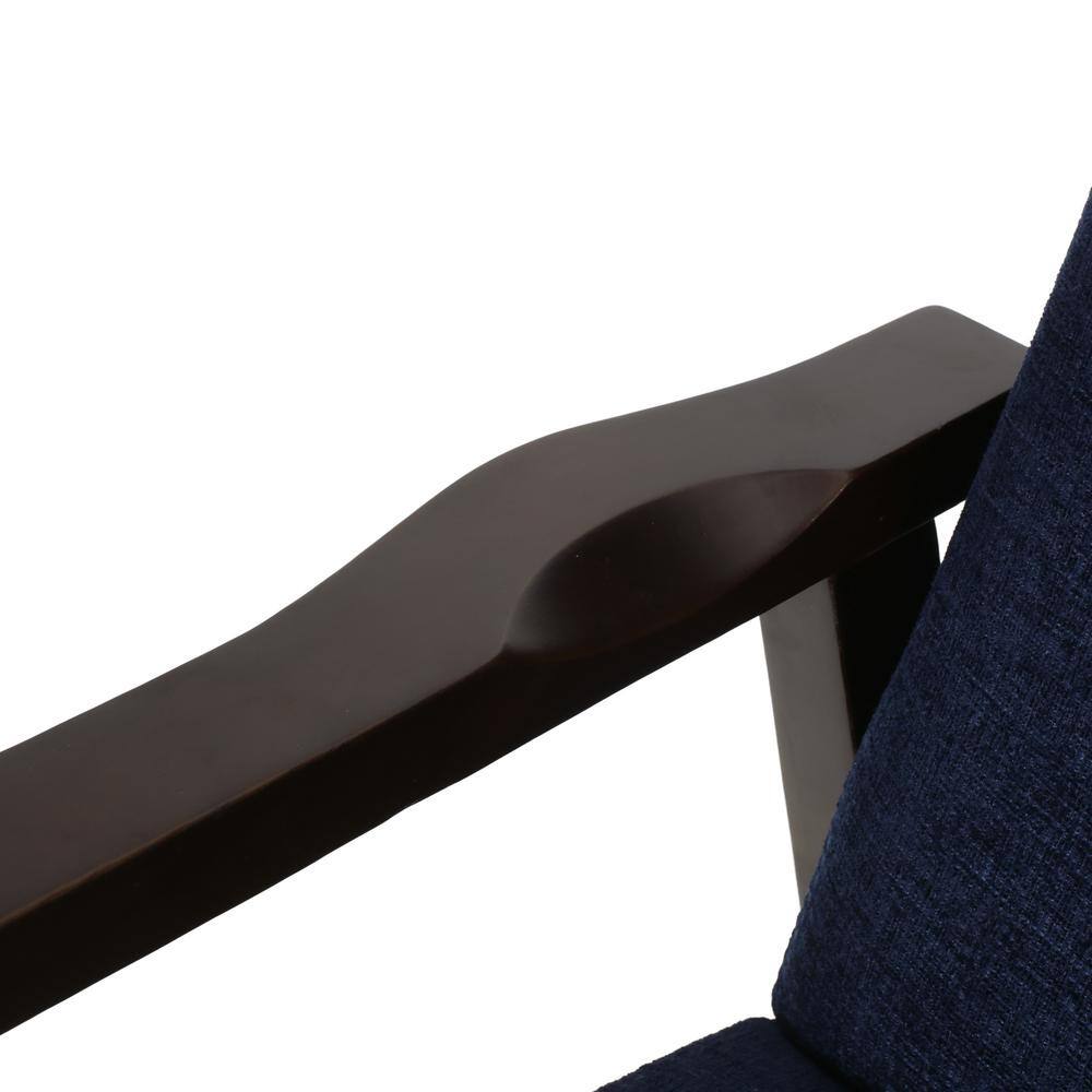 Navy Blue and Chocolate Brown Polyester Club Recliner with Wood Frame