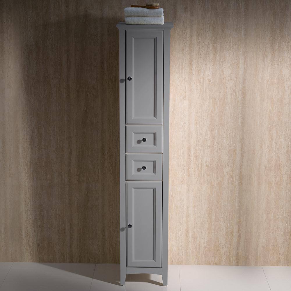 Gray Solid Wood Tall Traditional Bathroom Linen Cabinet