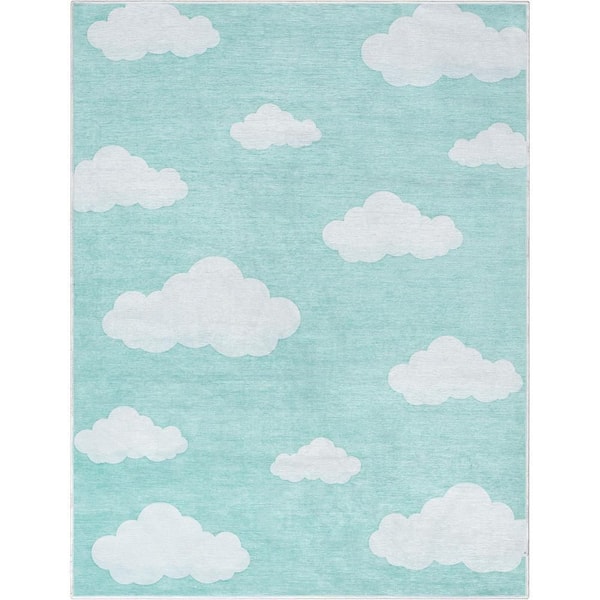 Well Woven Cloud 9 Modern Kids Green 5 ft. x 7 ft. Machine Washable Flat-Weave Area Rug