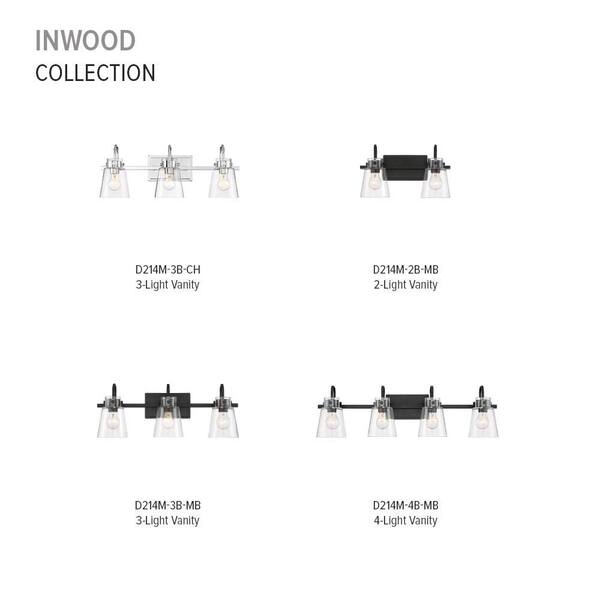 Designers Fountain - Inwood 24 in. 3-Light Matte Black Modern Vanity Light with Clear Glass Shades