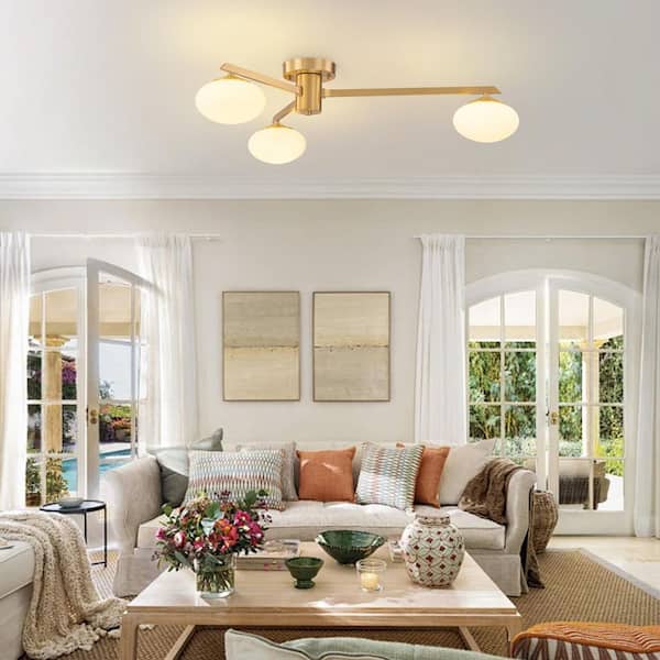 BrkNit Semi Flush Mount Ceiling Light, 6-Light Brass Modern Sputnik Chandeliers With E26 Base, Mid Century Industrial Vintage Farmhouse Kitchen Light Fixtures For Living Room Dining Room Bedroom - View #5