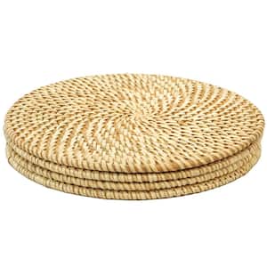 Set of 4 Decorative Round 9.5 Natural Woven Handmade Rattan Placemats