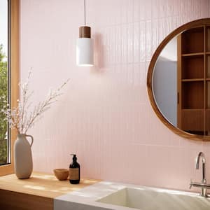 Nova Pink Blush 1.97 in. x 11.81 in. Polished Ceramic Subway Tile Sample