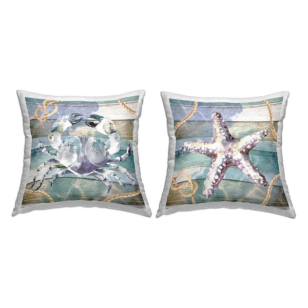 Stupell Industries Nautical Sea Life Stripes Tan Square Outdoor Throw Pillow 2-Pack