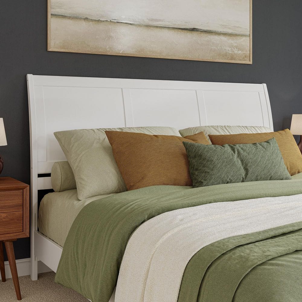 Portland White King Sleigh Solid Wood Panel Headboard