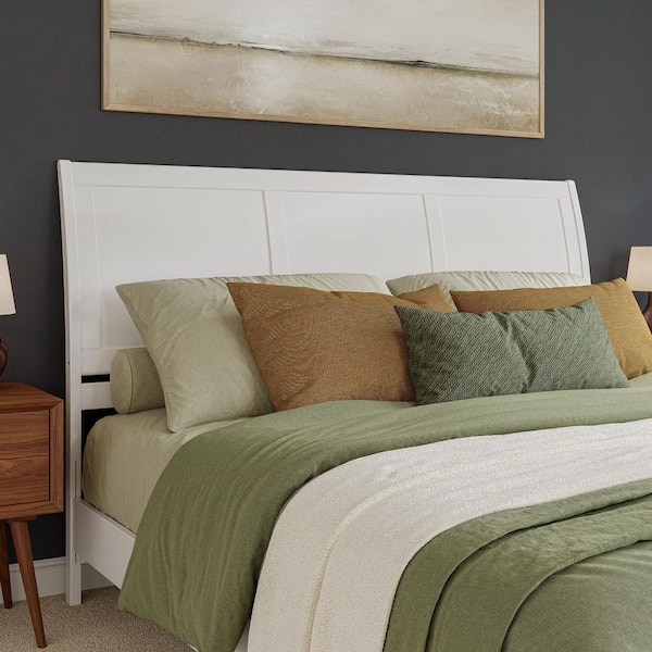 AFI Portland White King Sleigh Solid Wood Panel Headboard with Attachable Charger