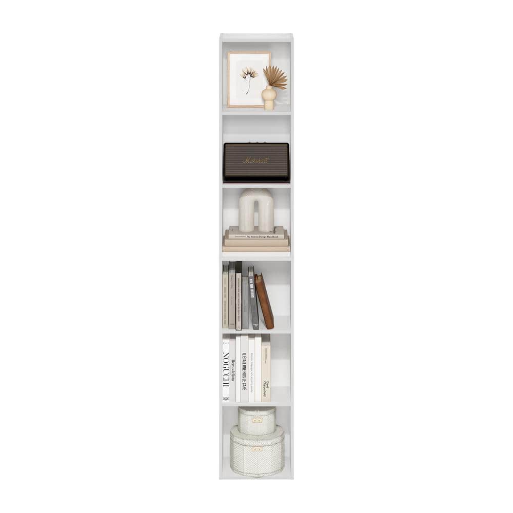 Tall White Laminated Wood 6-Shelf Bookcase