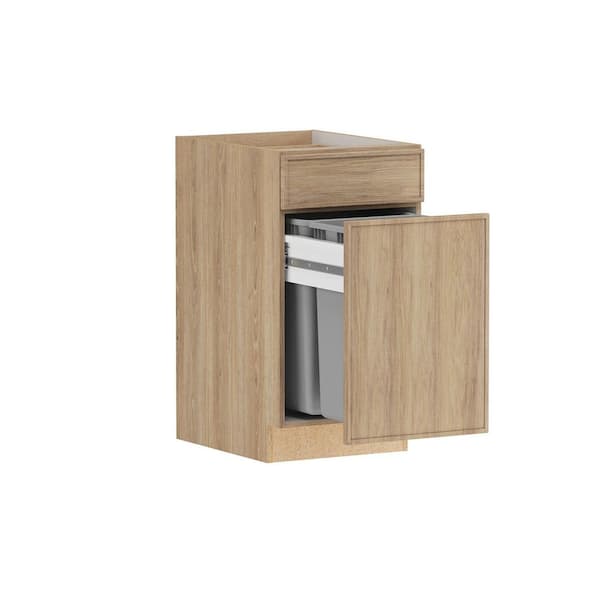 Designer Series Renly 18 in. W x 24 in. D x 34.5 in. H Assembled Slim Shaker Double Trash Can Base Cabinet in Sandstone