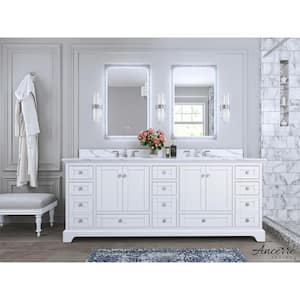 Audrey 84 in. W x 22 in. D x 34.3 in. H Double Sinks Bath Vanity in White with Calacatta Quartz Top