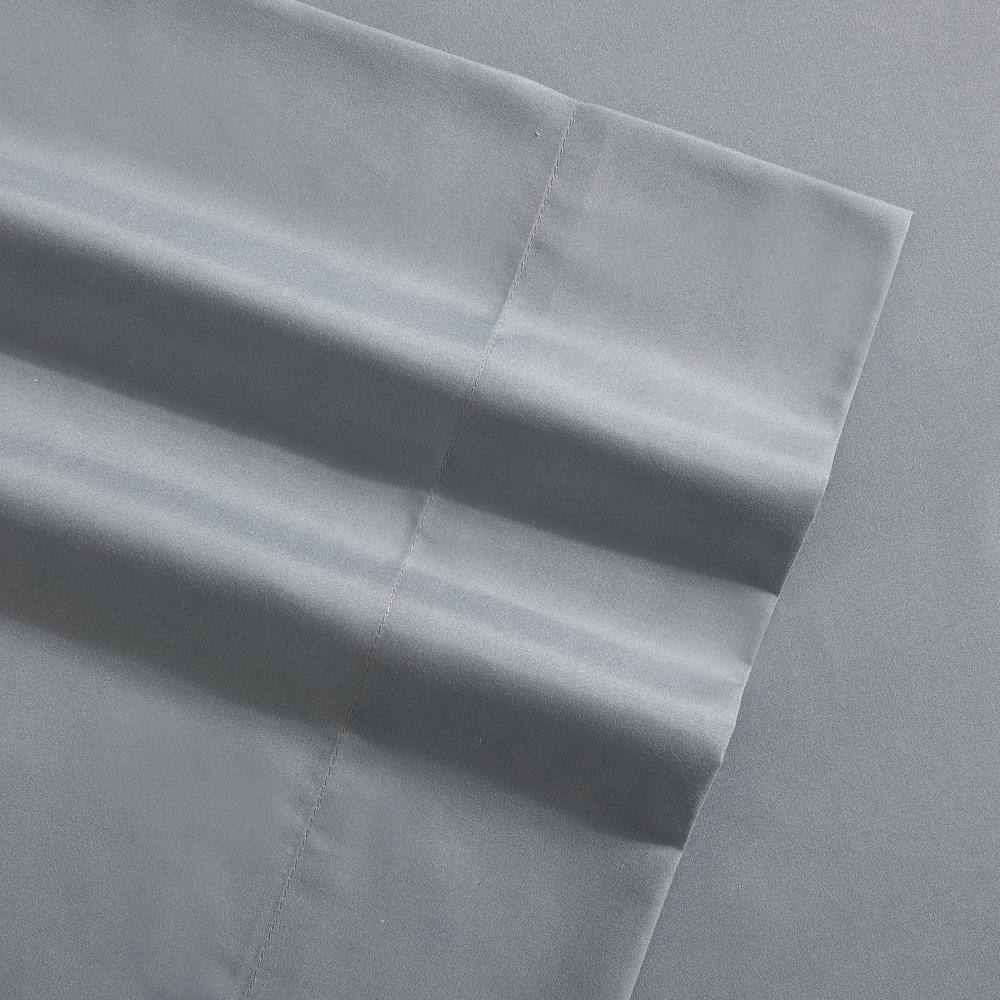 Queen Solid Gray Polyester Microfiber Sheet Set