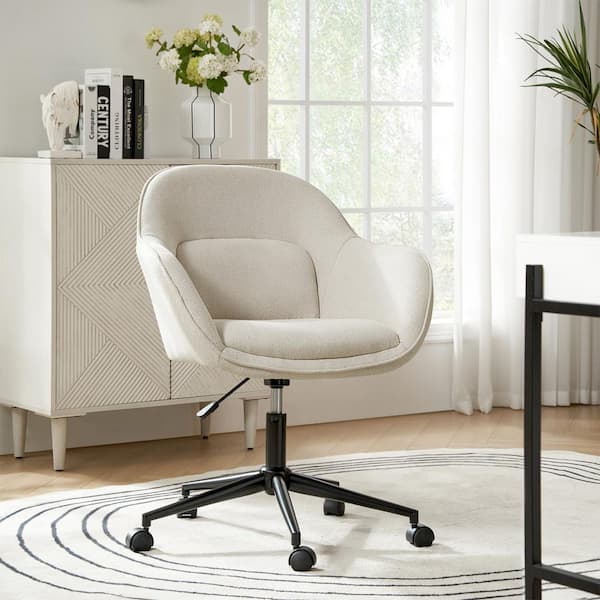 Teodoro Beige 27 in. W Modern Polyester Office Chair Curved Backrest with Height Adjustable and Metal Base