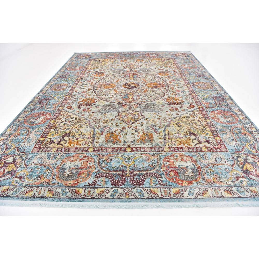 Reversible Easy-Care Synthetic Area Rug in Light Blue - 10' x 13'