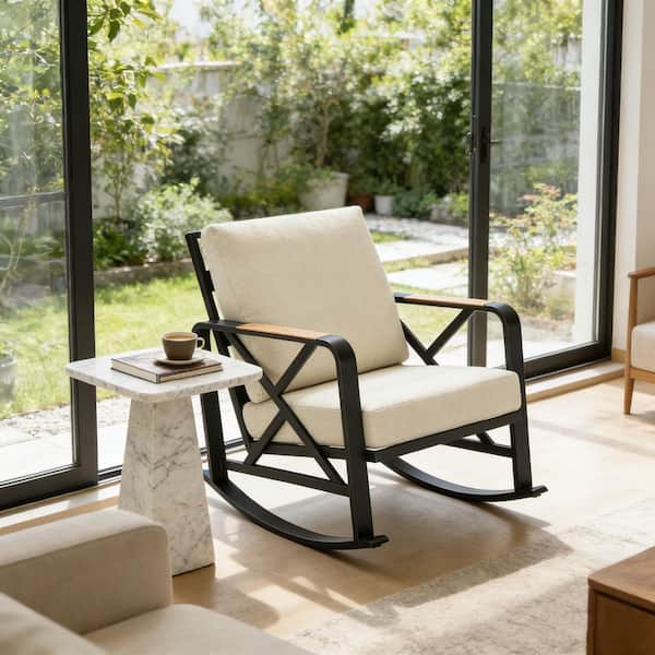 TRIBESIGNS WAY TO ORIGIN Modern Beige Rocking Arm Chair with