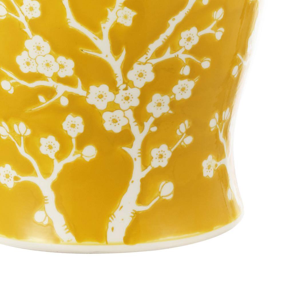 Yellow Ceramic Cherry Blossom Garden Stool 17.75"