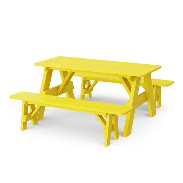 Wildridge Heritage 72 in. Lemon Yellow Rectangle HDPE Plastic Picnic Table with Detached Benches Seats 6 People