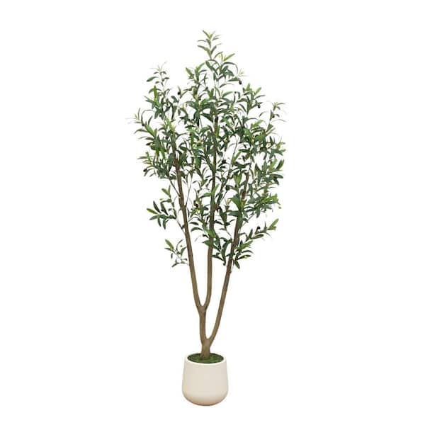 6 ft. Artificial Olive Tree in White Decorative Planter
