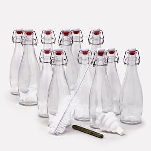 17 oz. Glass Bottles with Swing Top Stoppers, Bottle Brush, Funnel, and Gold Glass Marker (Set of 12)