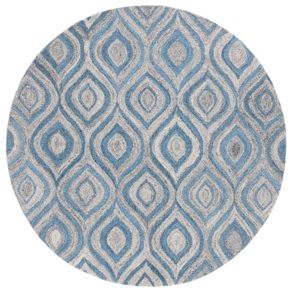 SAFAVIEH Abstract Grey/Blue 6 ft. x 6 ft. Abstract Border Round Area Rug