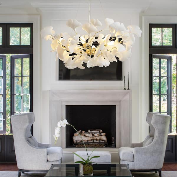 YUYI 8-Light Gold Chandelier, Luxury Ginkgo Branch Chandelier for
