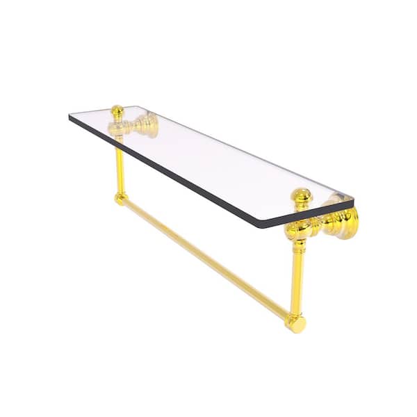 Allied Brass Carolina 22 in. W x 7 in. H x 5.54 in. D Brass Rectangular Glass Shelf with Integrated Towel Bar in Polished Brass