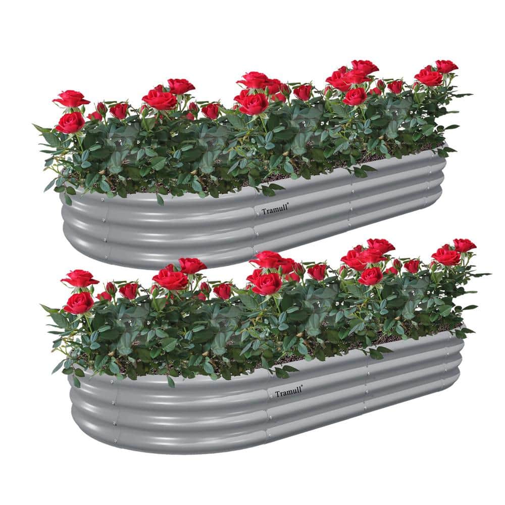 6 ft. x 3 ft. x 1 ft. Light Gray Metal Oval Outdoor Garden Bed, Rustproof a