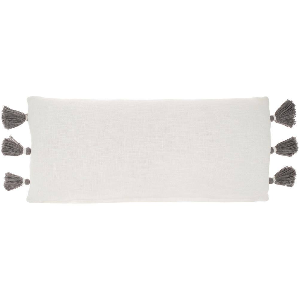 Gray and White Cotton Tassel Lumbar Throw Pillow