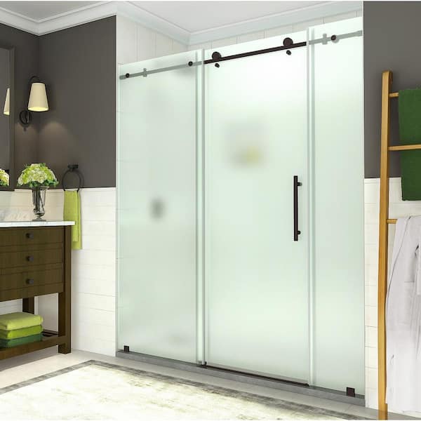Aston Coraline 68 in. to 72 in. x 76 in. Frameless Sliding Shower Door with Frosted Glass in Matte Black