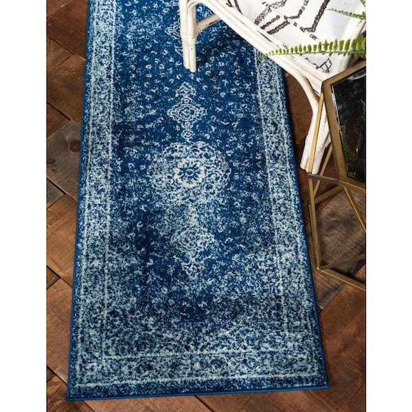 Bromley Midnight Navy Blue 2 ft. x 8 ft. Runner Rug