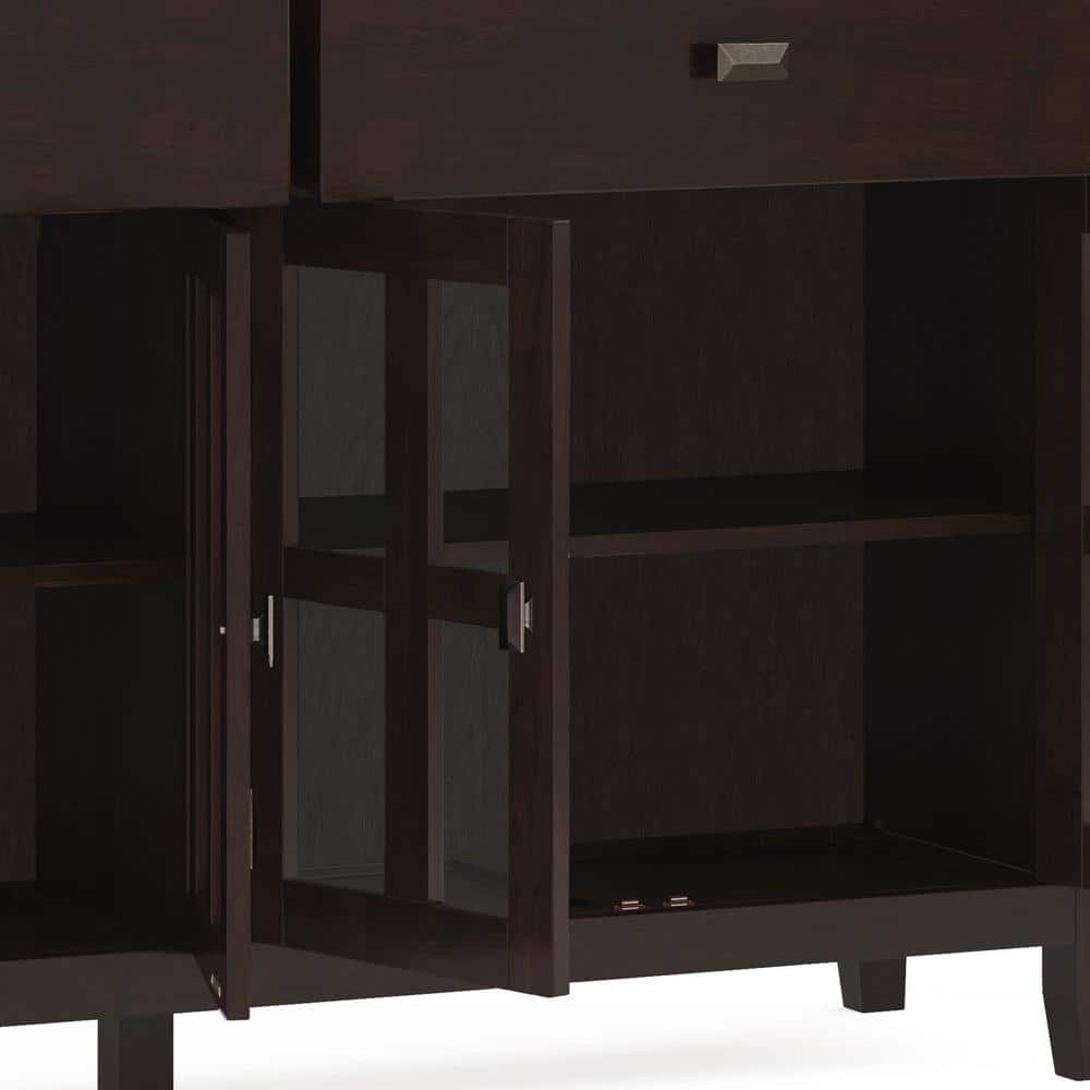 Artisan Dark Chestnut Brown Solid Wood 60" 4-Door Sideboard Buffet