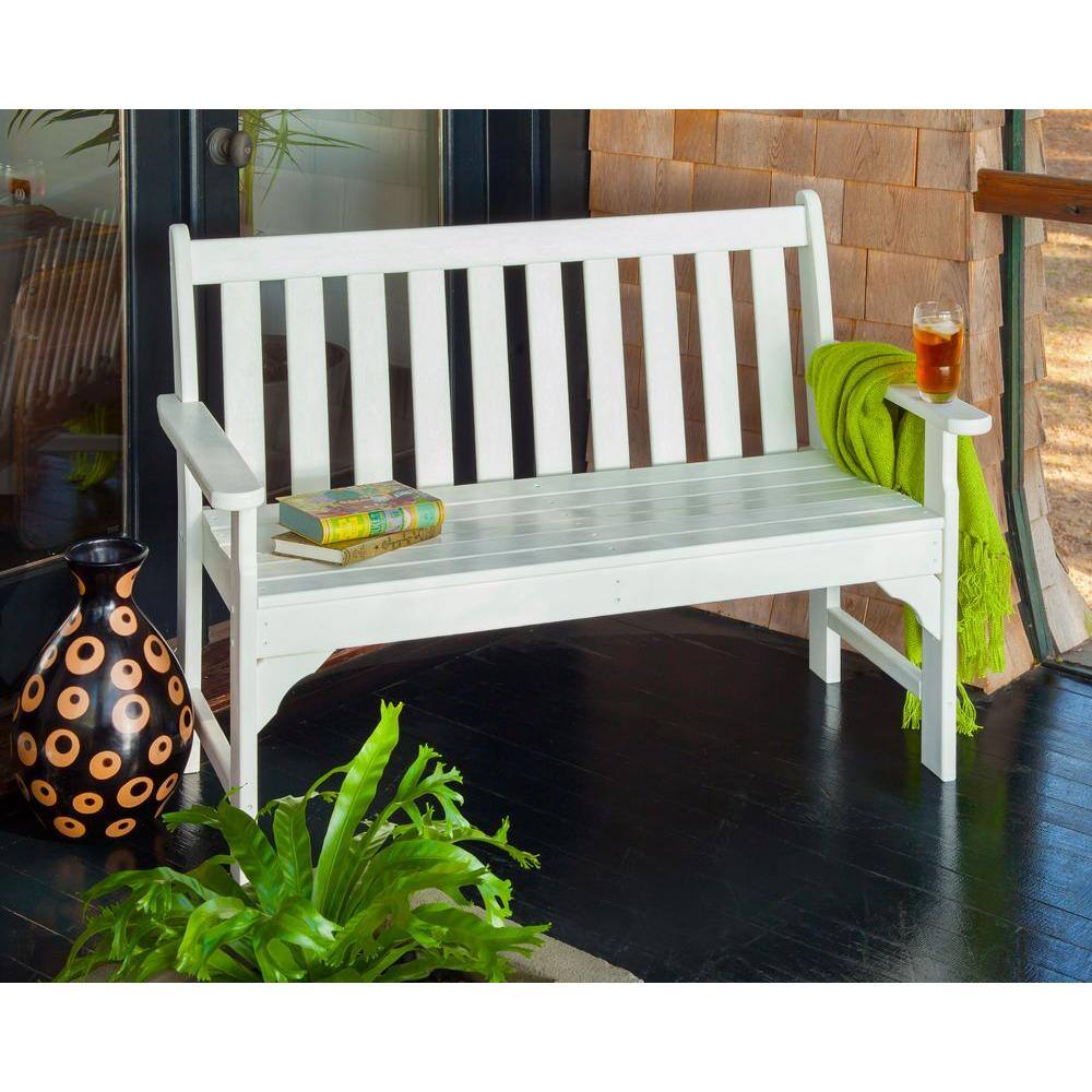 White 48" Weatherproof Slat-Back Outdoor Bench