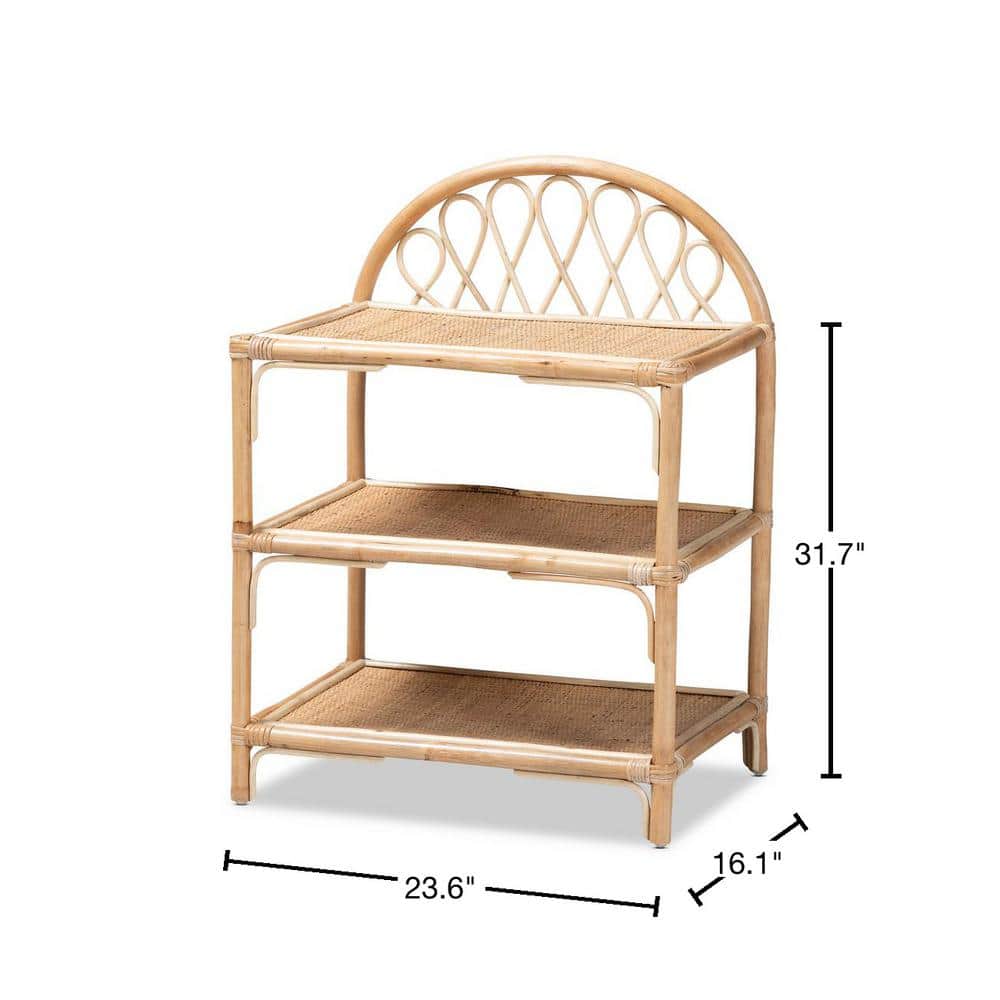 Natural Brown Rattan 3-Tier Bohemian Display Shelf