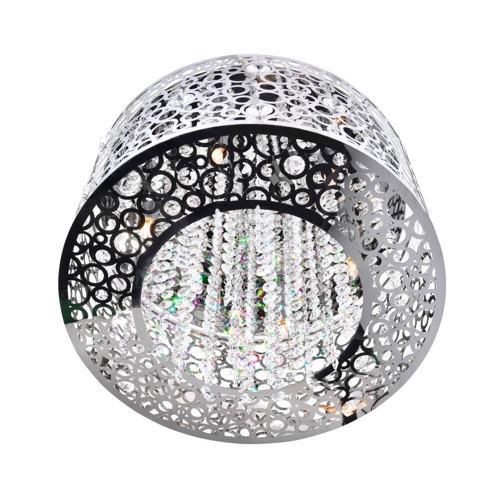 Elegant Chrome Drum Chandelier with Dangling Crystal Accents