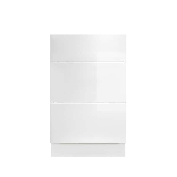 LIFEART CABINETRY Valencia Assembled 12 in. W x 24 in. D x 34.5 in. H in Gloss White Plywood Assembled 3-Drawer Base Kitchen Cabinet