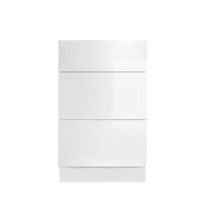 Valencia Assembled 15 in. W x 24 in. D x 34.5 in. H Gloss White Plywood Assembled 3-Drawer Base Kitchen Cabinet