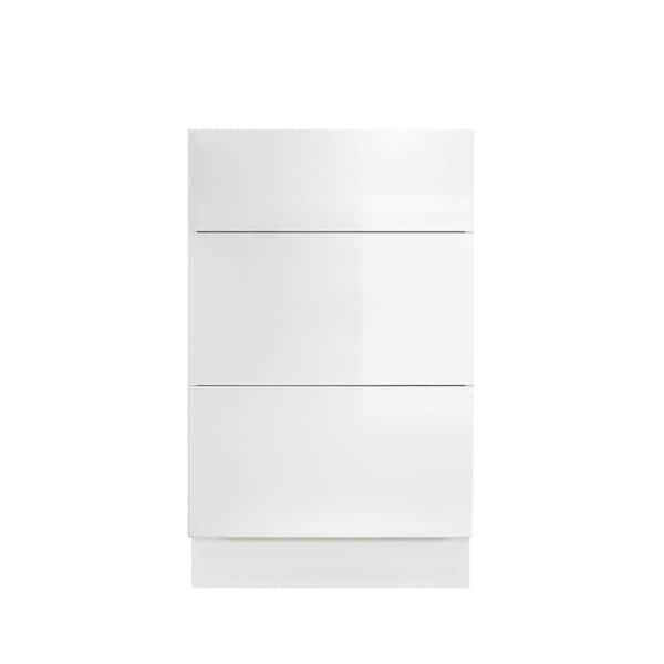 LIFEART CABINETRY Valencia Assembled 21 in. W x 24 in. D x 34.5 in. H in Gloss White Plywood Assembled 3-Drawer Base Kitchen Cabinet