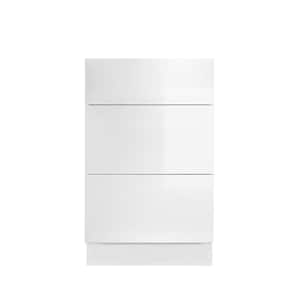 Valencia Assembled 33 in. W x 24 in. D x 34.5 in. H in Gloss White Plywood Assembled 3-Drawer Base Kitchen Cabinet