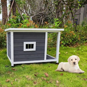 31 in. x 21 in. x 20 in. Waterproof Wooden Dog House, Insulated and Cozy Pet House, with Porch