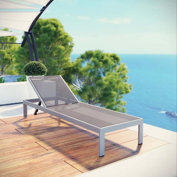 Shore Mesh Silver Gray Aluminum Outdoor Patio Chaise Lounge