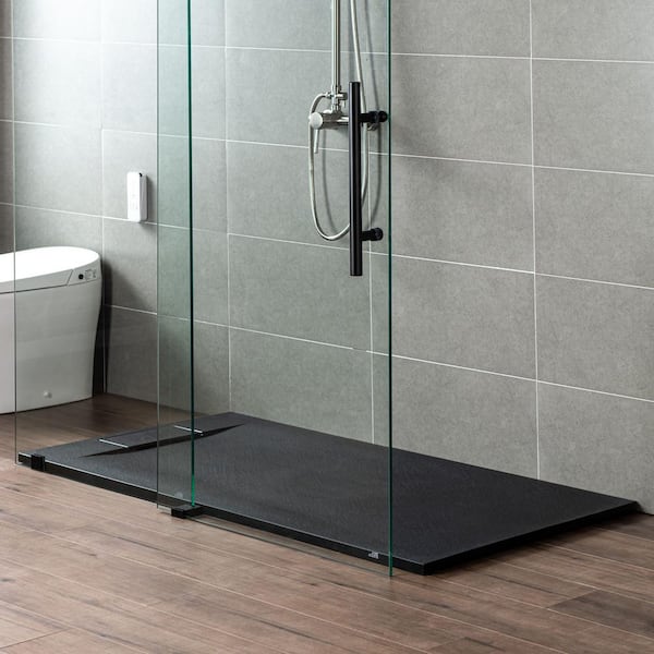 WOODBRIDGE 48 in. L x 36 in. W Alcove Zero Threshold Shower Pan Base with  Left/Right Drain in Black,Low Profile,Wheel Chair Access HSB4301 - The Home  Depot