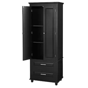 24 in. W x 16 in. D x 63 in. H Black Linen Cabinet, Tall Storage Cabinet with 2-Drawers for Bathroom/Office