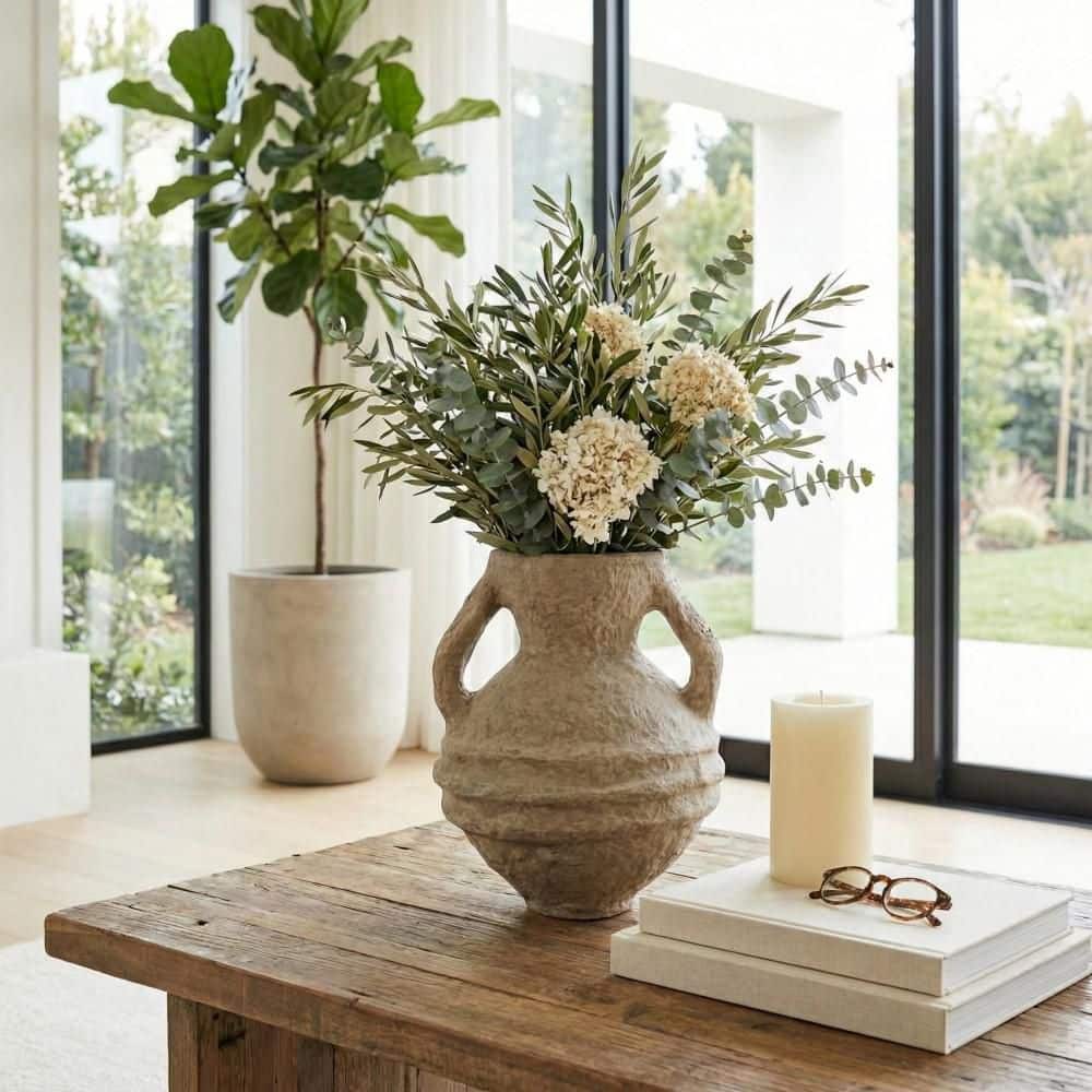 Liv & Skye 15 in. Ivory Paper Amphora Sculptural Decorative Vase