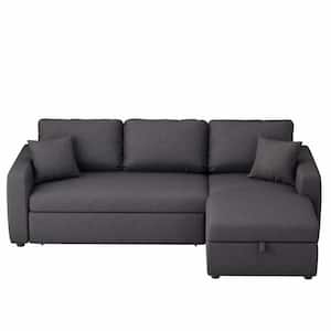 87.4 in .W Square Arm L Shaped Polyester Upholstery Sleeper Sectional Sofa in Gray with Storage Space